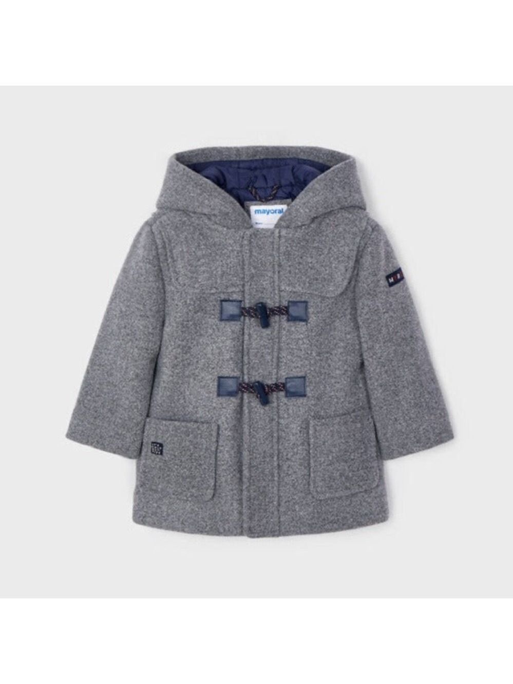 Mayoral Heather Gray Pea Coat with Blue Details